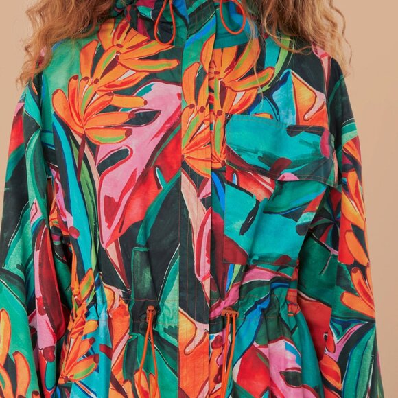 Farm Rio Green Banana Foliage Maxi Raincoat NWT - Picture 2 of 5